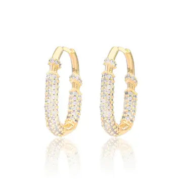 Jewelry | Earrings 14K Gold Dipped CZ Stone Paved Squiircle Hoop Earrings