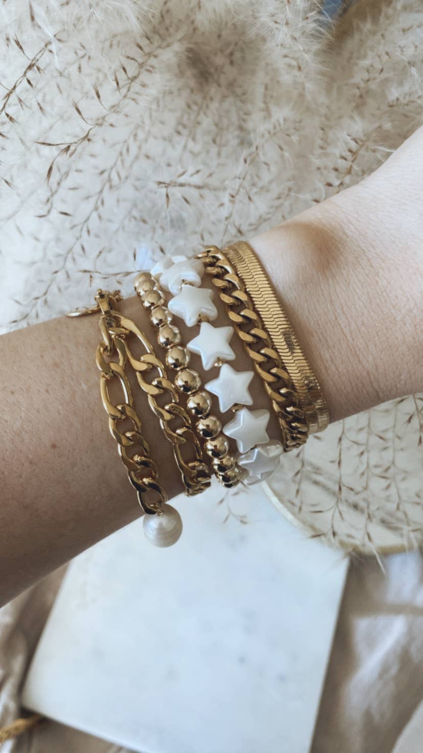Bracelet - Stars Pearl Color Paperclip Chain