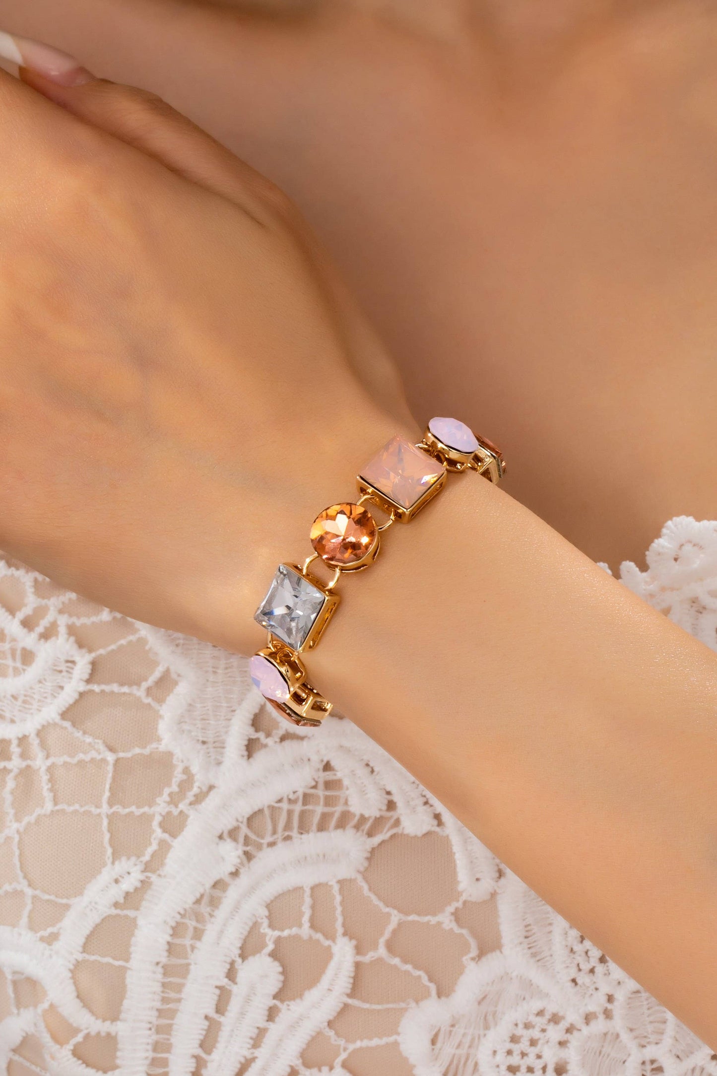 Bracelet - Pastel Multi-Crystal Gold Link Toggle