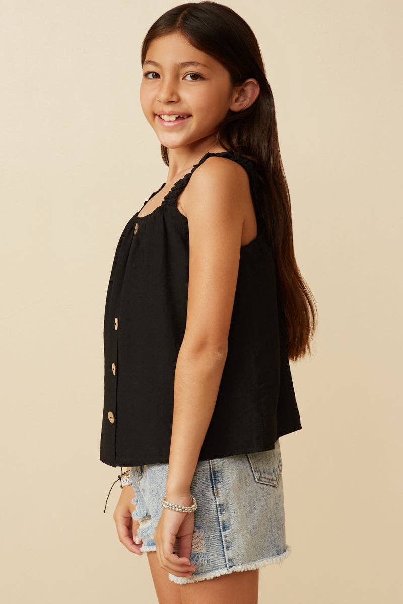 Tank - Girls Button Detail Ruffle Strap
