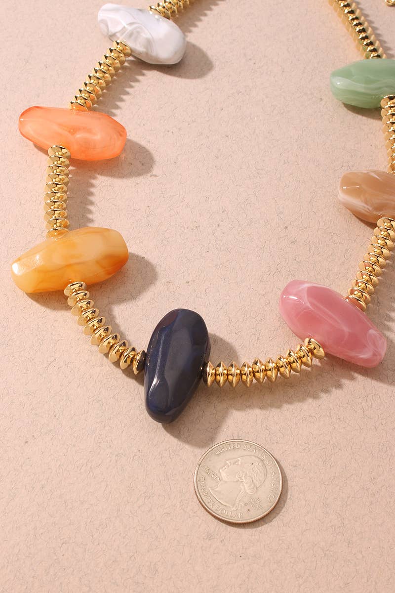 Necklace - Multi Resin & Gold Beaded