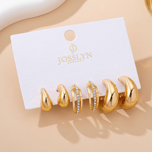 Earrings - Chunky Hoop Rhinestone Trio