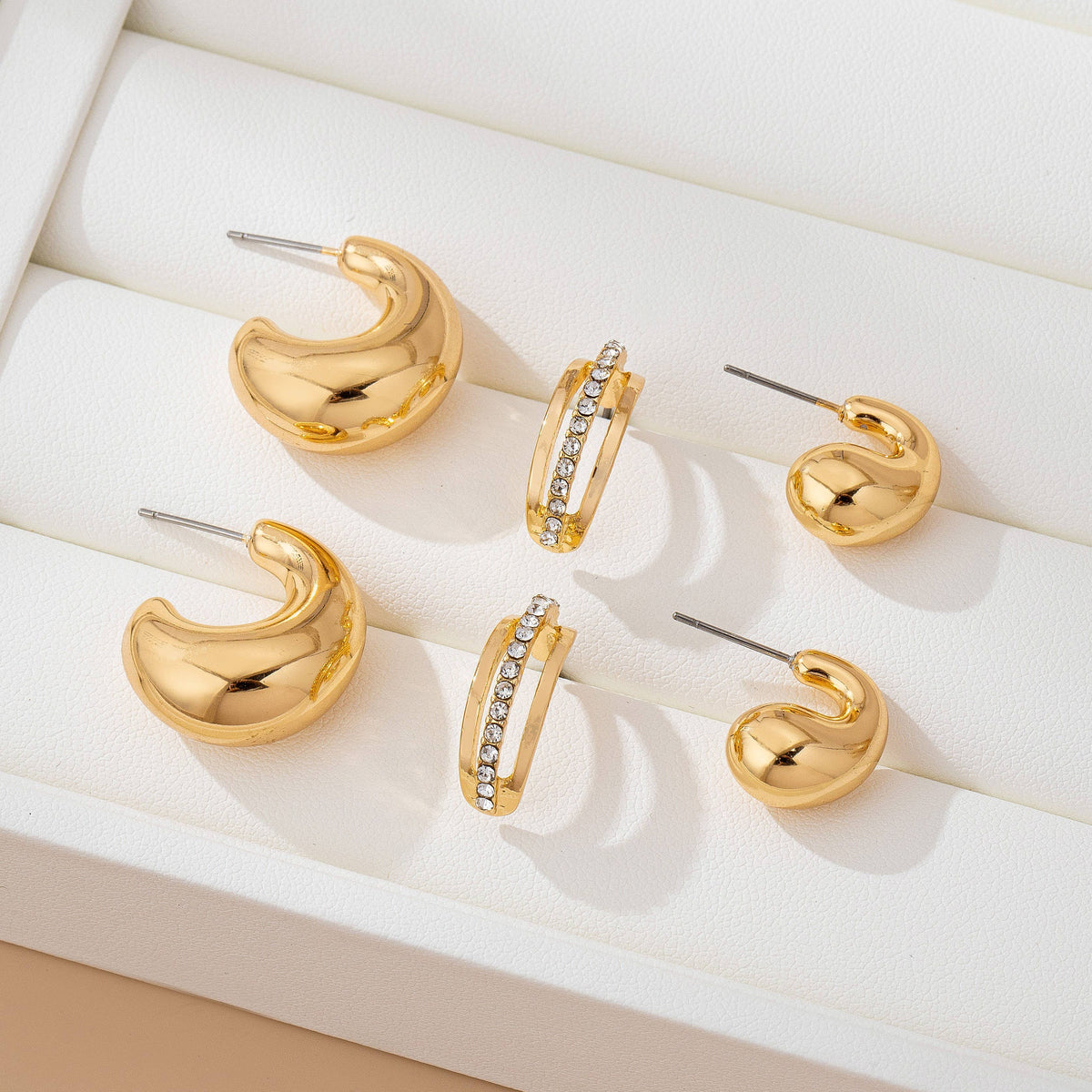 Earrings - Chunky Hoop Rhinestone Trio
