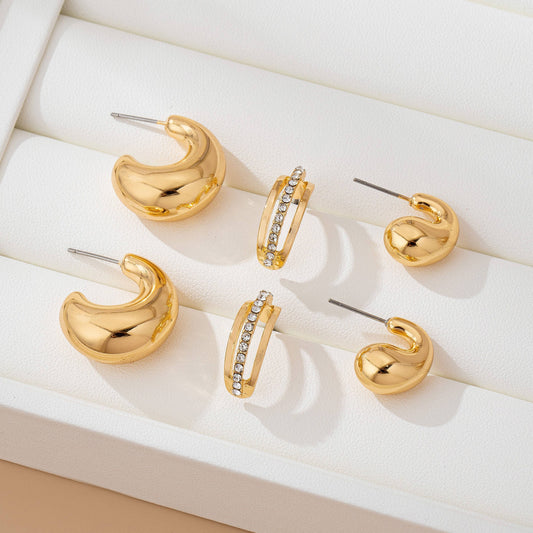 Earrings - Chunky Hoop Rhinestone Trio