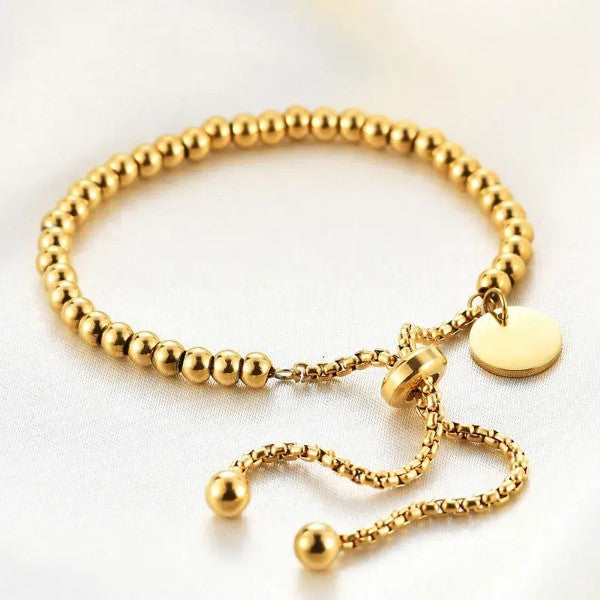 Bracelets | Gold Plated Beaded Ball Adjustable Bracelet