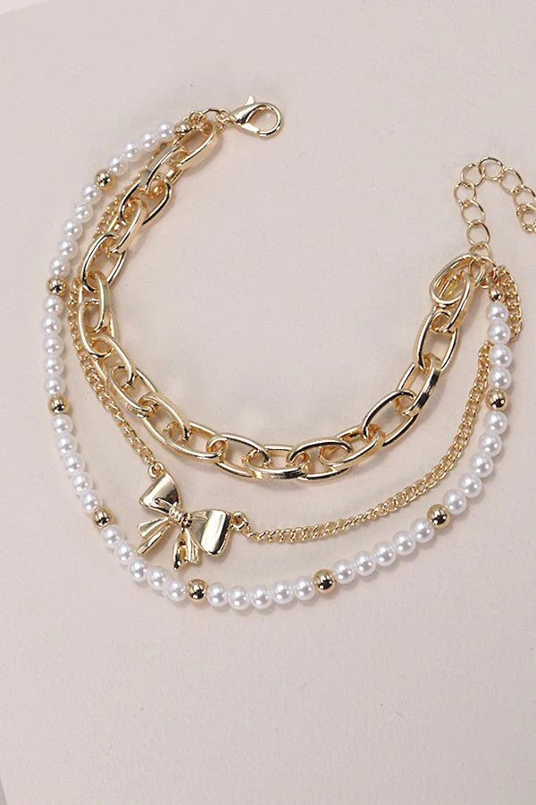 Jewelry | Bracelet Bow Pearl Link Trio