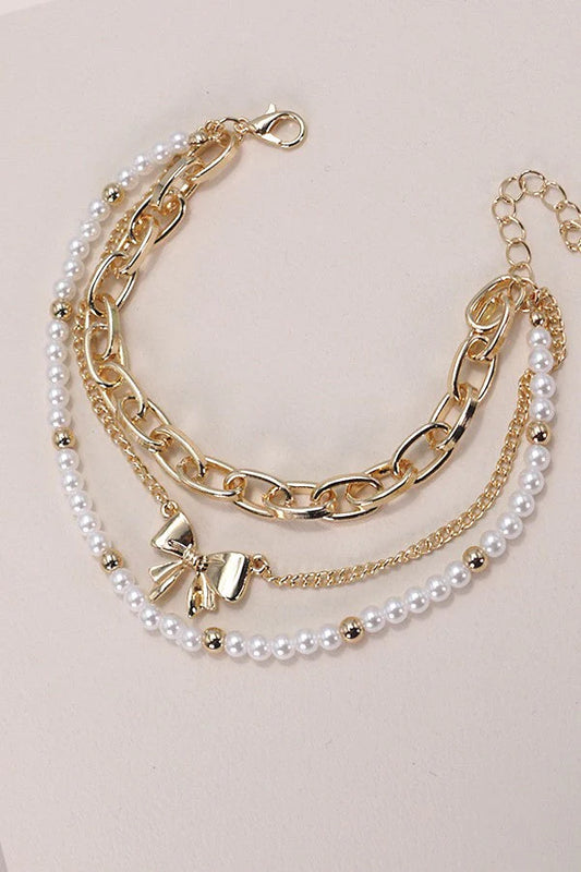 Jewelry | Bracelet Bow Pearl Link Trio