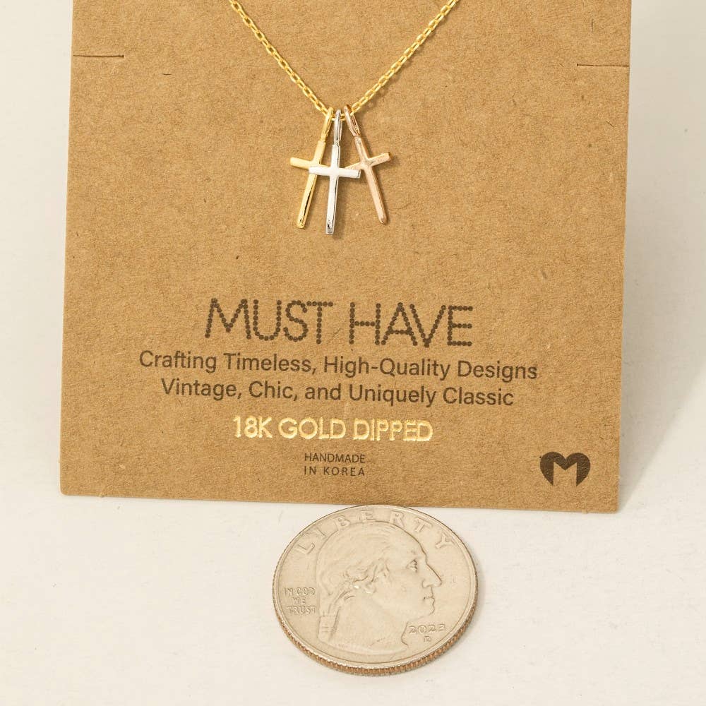 Triple Cross Pendant Necklace