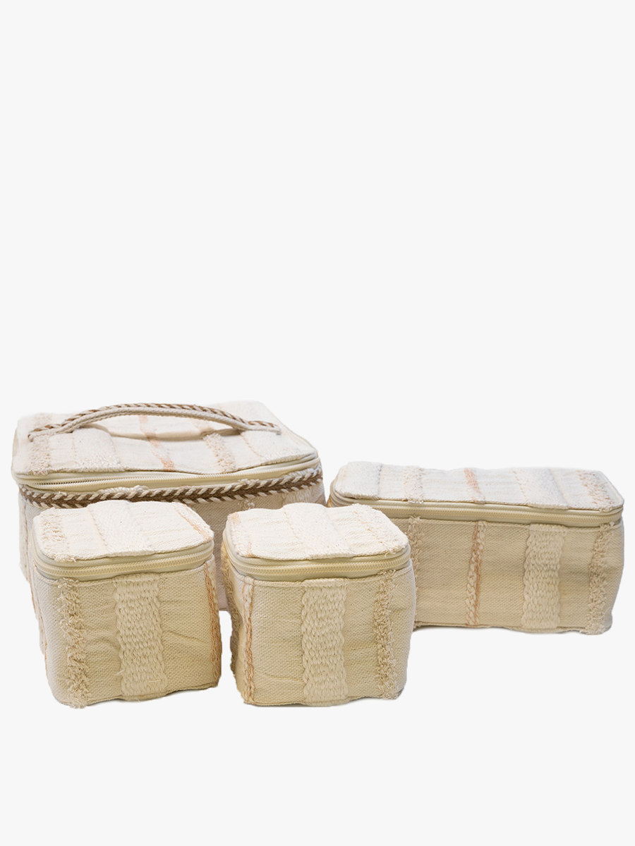 Beige/White Fiona Cotton Cosmetic Case