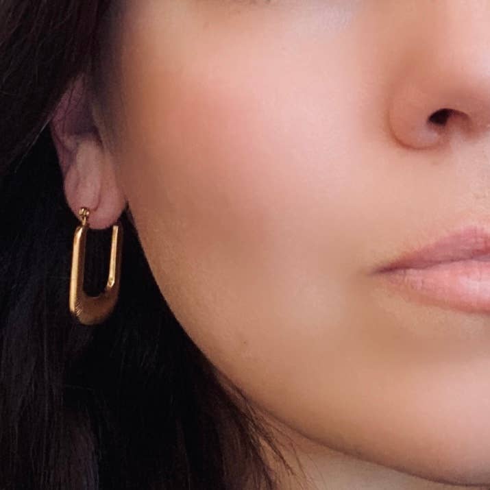 Earrings - Textured Long Hoop
