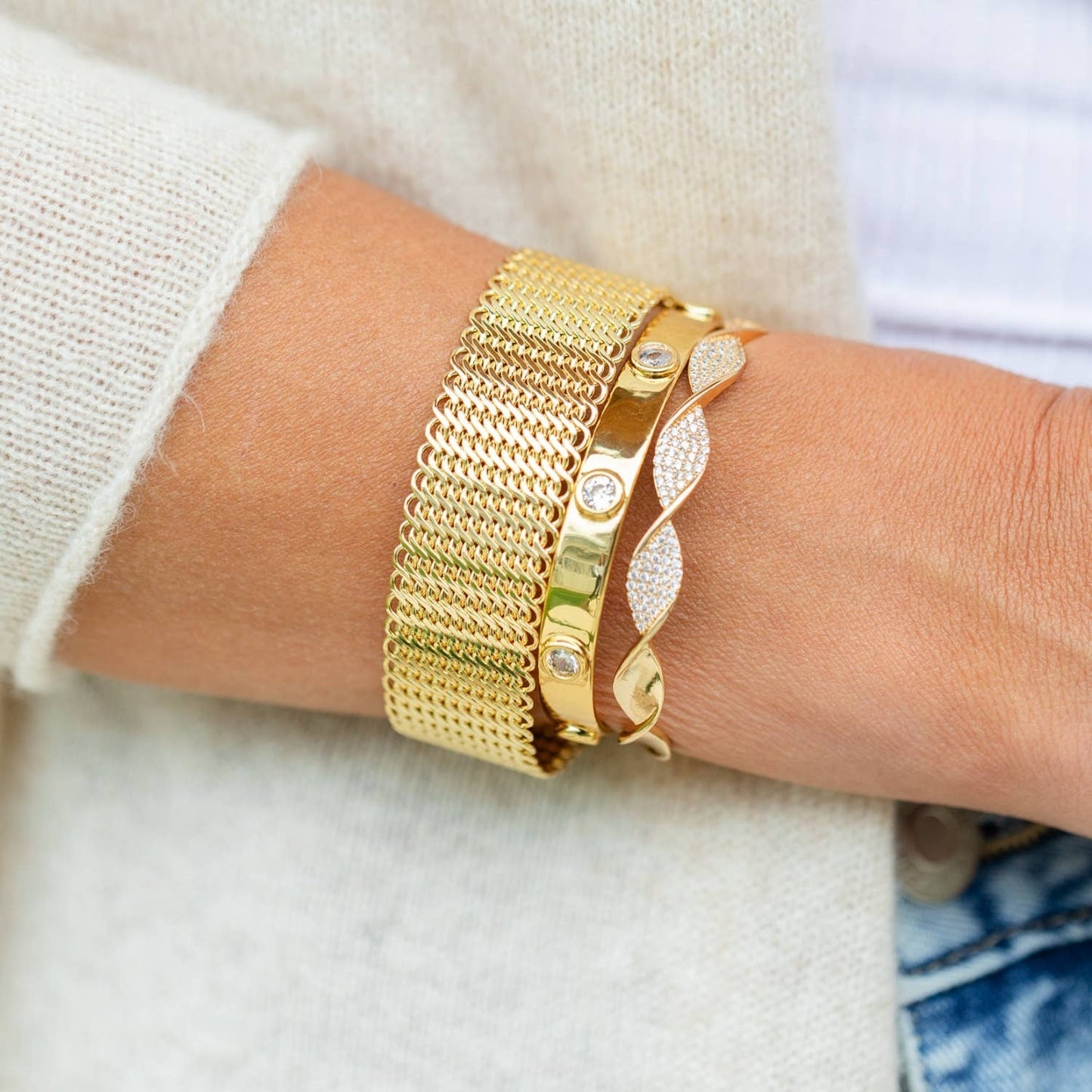 Bracelet | Gold Cubic Zirconia Cuff Bracelet