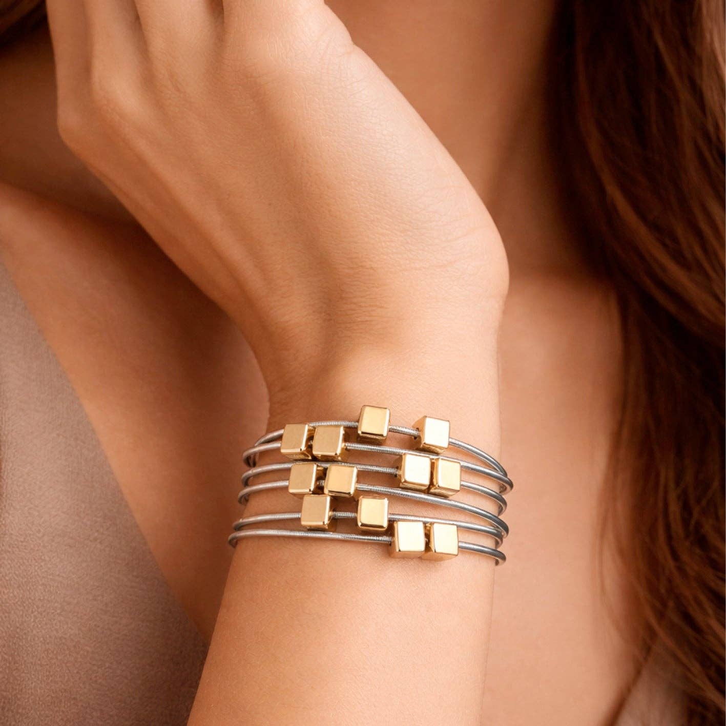 Bracelet - Silver Stretchy Layered Guitar String