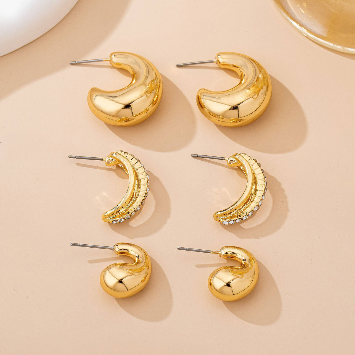 Earrings - Chunky Hoop Rhinestone Trio