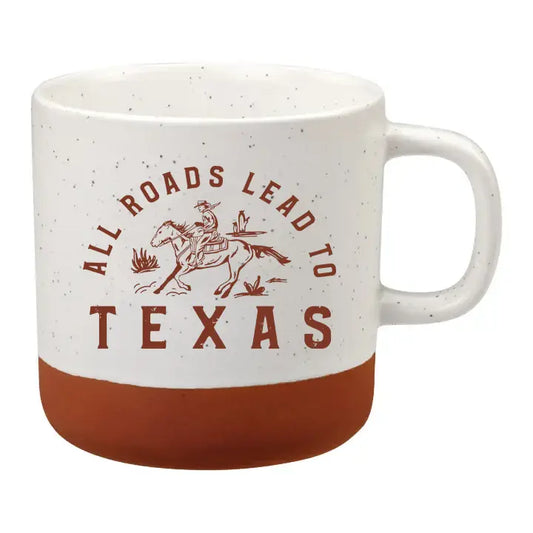 White/Rust"All Roads Lead to Texas" Speckled Mug