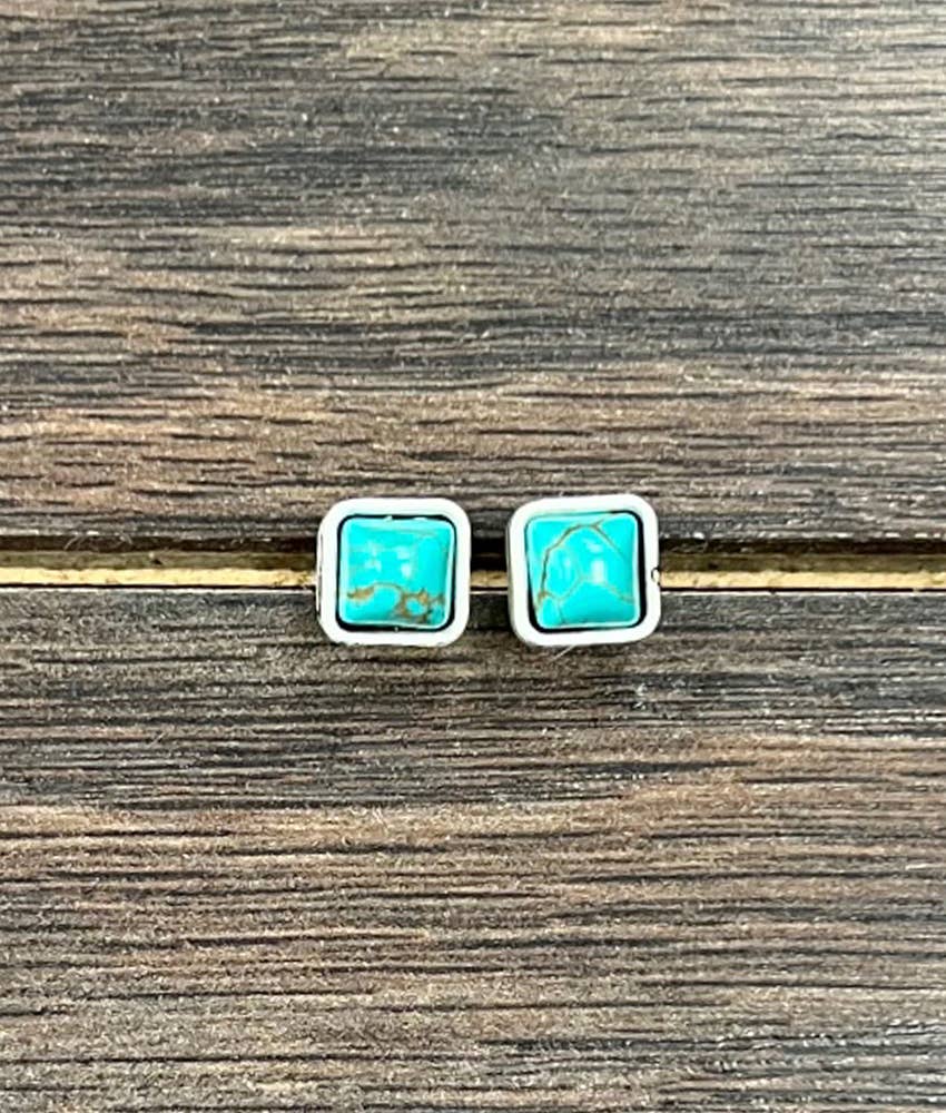 Earrings - Square Turquoise Stud