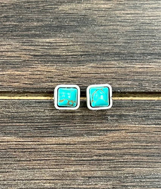 Earrings - Square Turquoise Stud