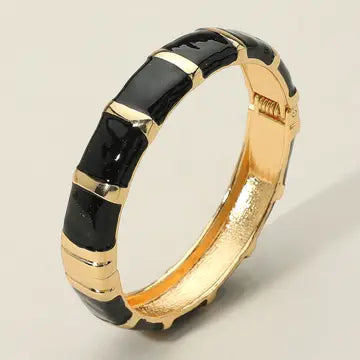 Jewelry | Bracelet Black Enamel Bamboo Hinged Bangle