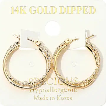 Jewelry | Earrings 14K Gold Dipped Hypoallergenic Textured Crisscross Pin Catch Hoop Earrings