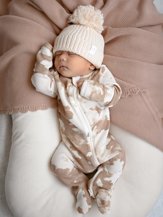 Baby | Almond Tie Dye Organic Waffle 2-Way Zip Footie  (0 - 3 mo.)