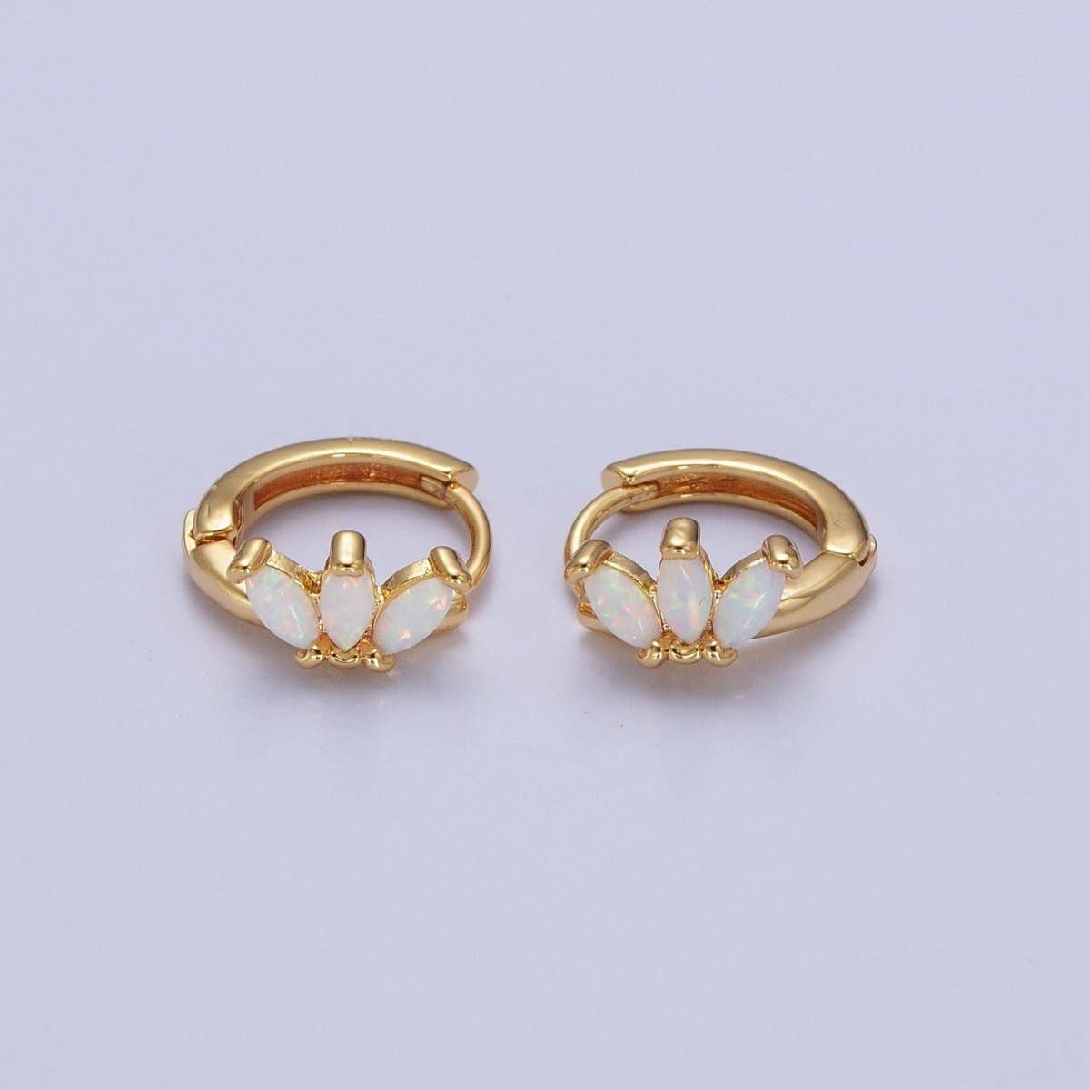 14K White Opal Marquise Huggie Hoop Earrings