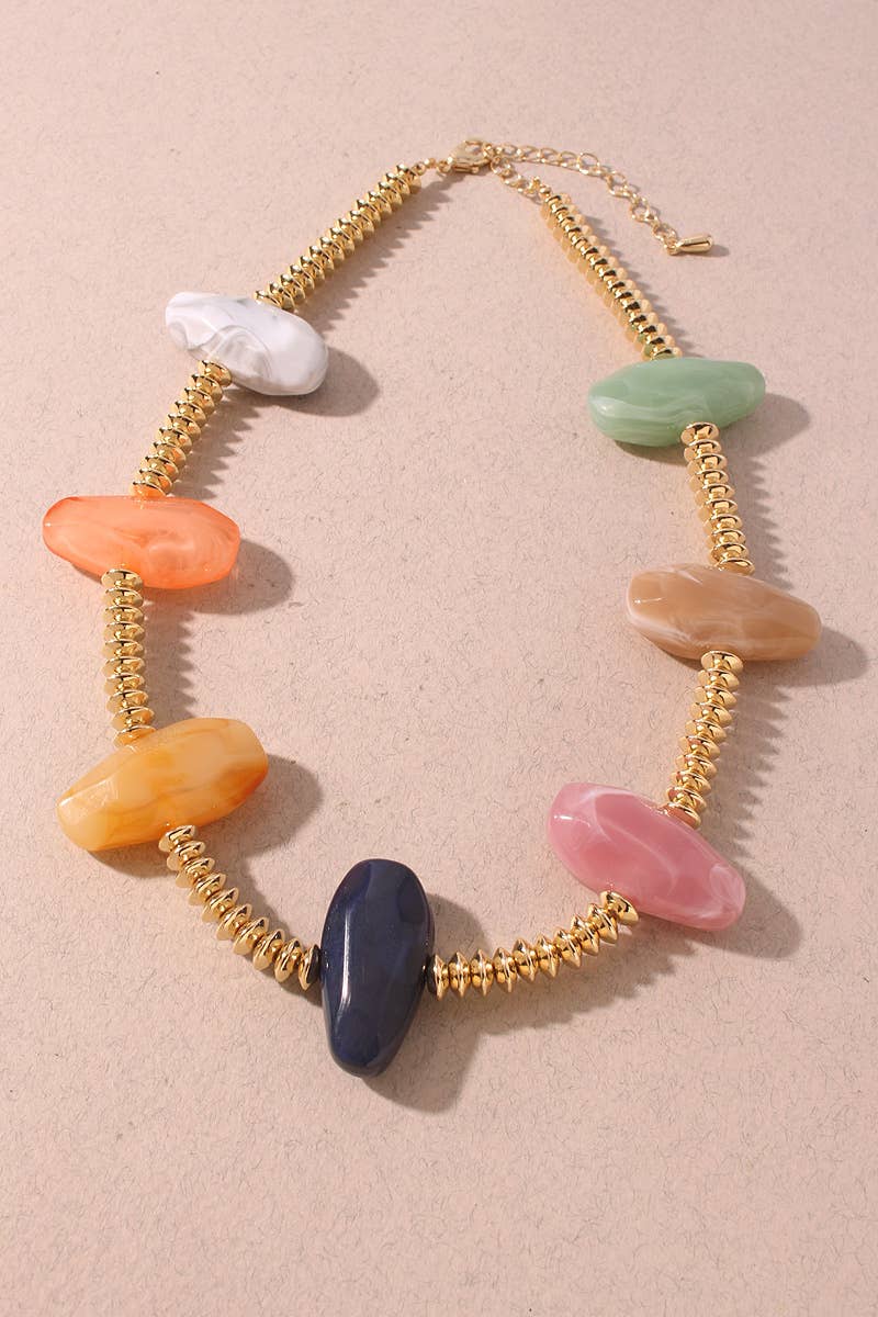 Necklace - Multi Resin & Gold Beaded