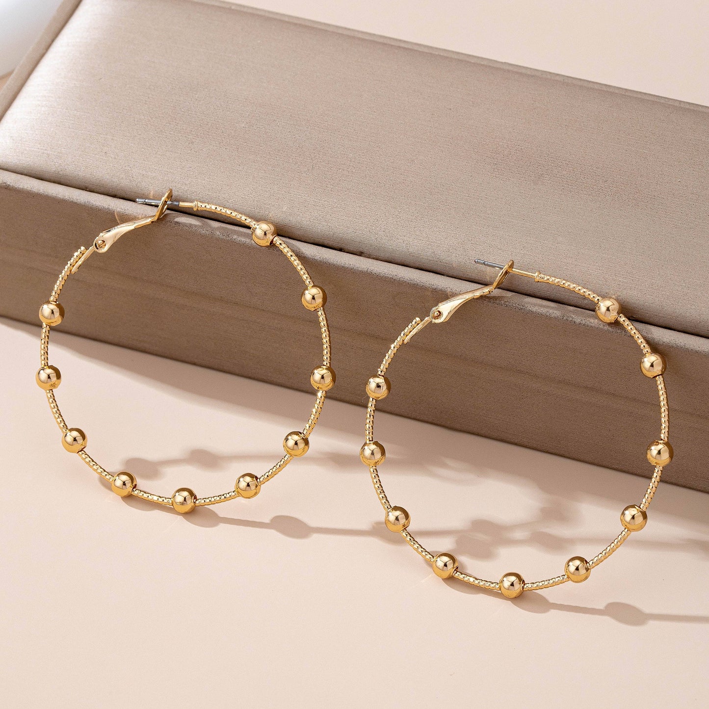 Earrings - Gold Ball Beaded Hoop