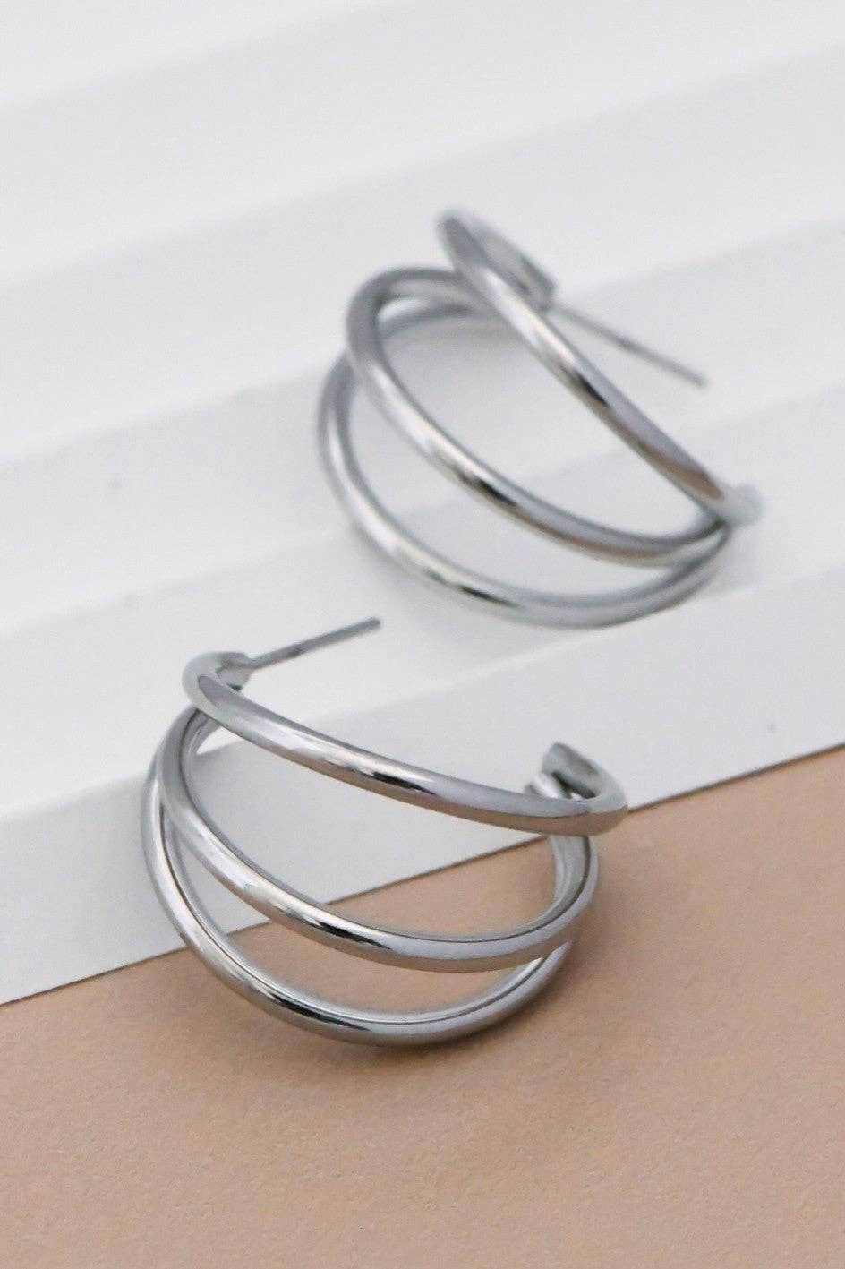 Earrings - Silver Geo Stainless Steel Hoop