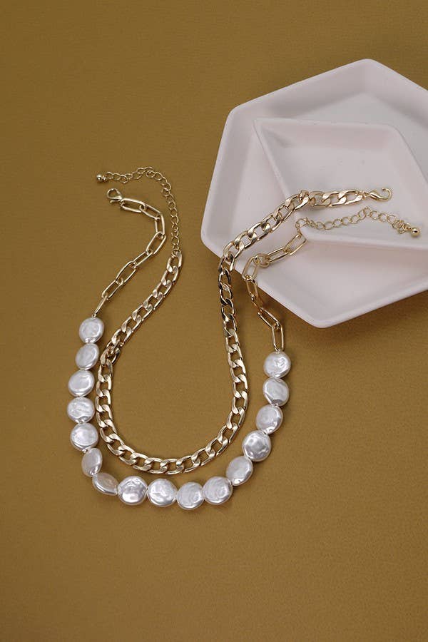 Double Layer Flat Pearl Necklace