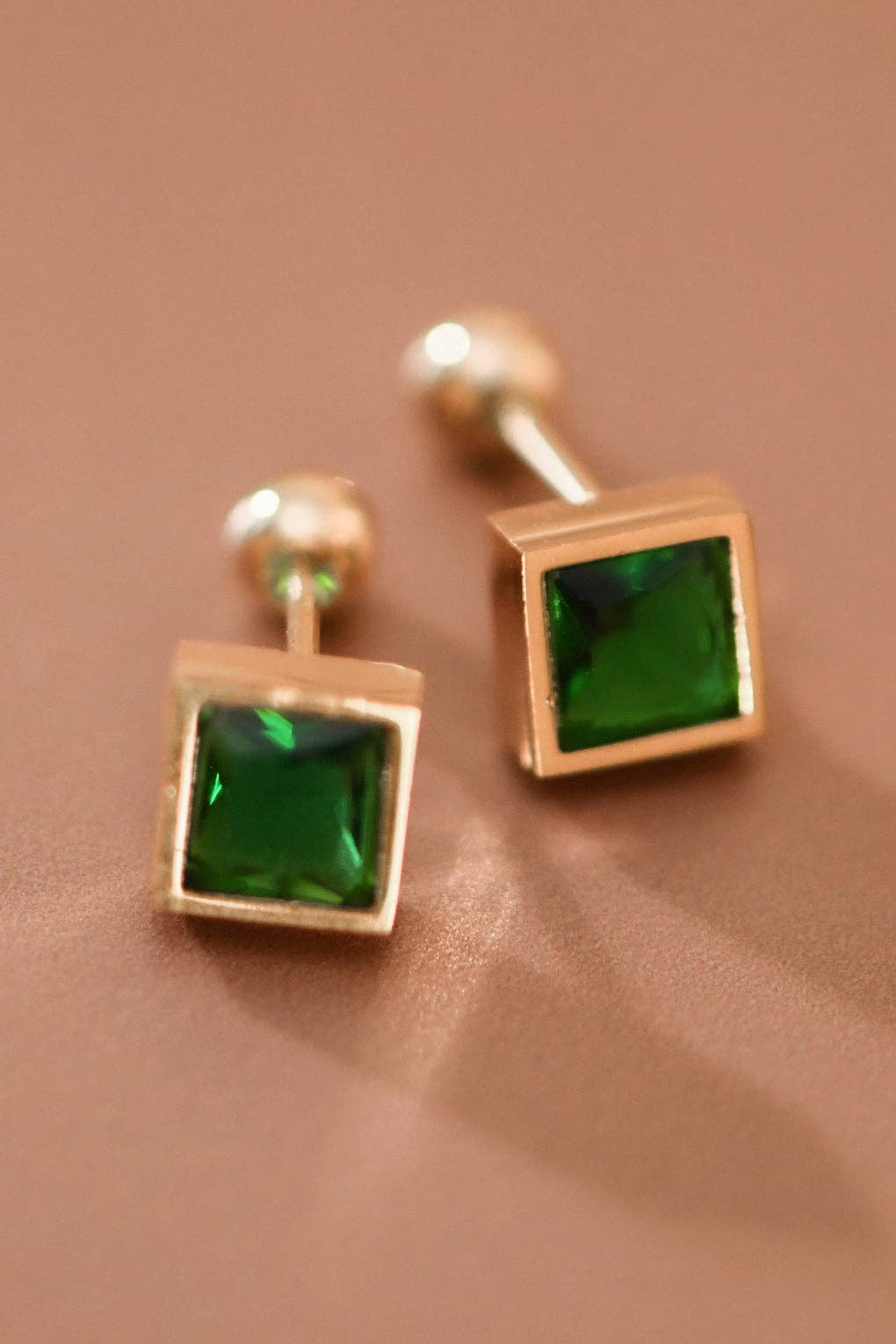 18K Gold Plated Green Crystal Studs