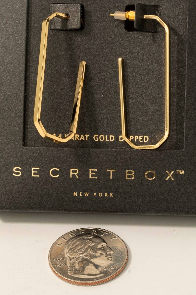 Secret Box Gold Dipped Long Octagon Hoop Earrings