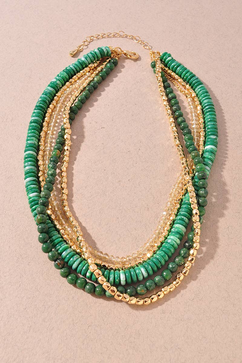 Layered Necklace - Mixed Green Beaded