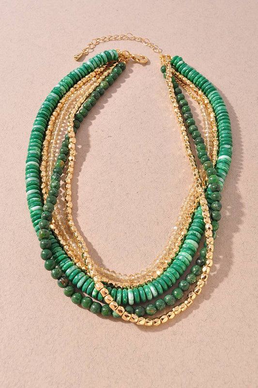 Layered Necklace - Mixed Green Beaded