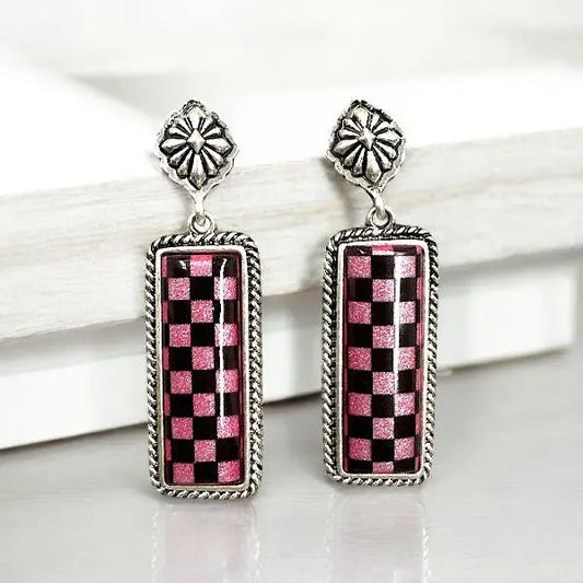 Jewelry | Earrings Fuchsia Western Checker Bar Earring