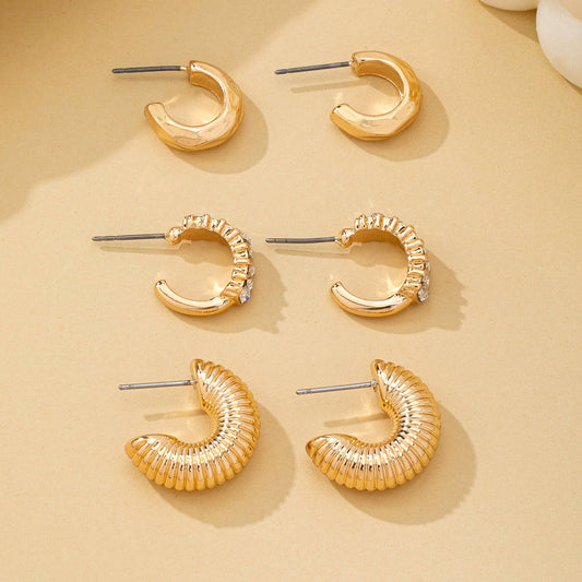 Earrings - Rhinestone Textured Hoop Earring