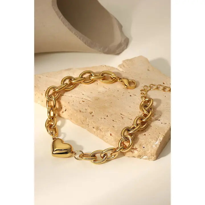 Bracelet | Gold Stainless Steel Chunky Heart Bracelet