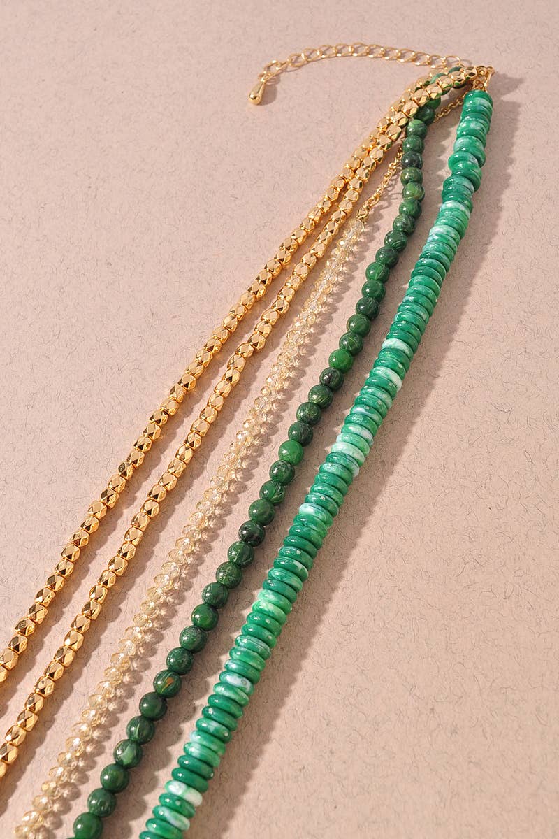 Layered Necklace - Mixed Green Beaded