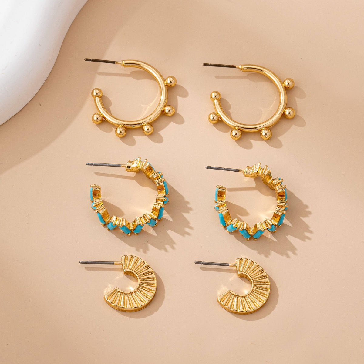 Earrings - Turquoise Enamel Hoop Trio