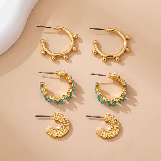 Earrings - Turquoise Enamel Hoop Trio