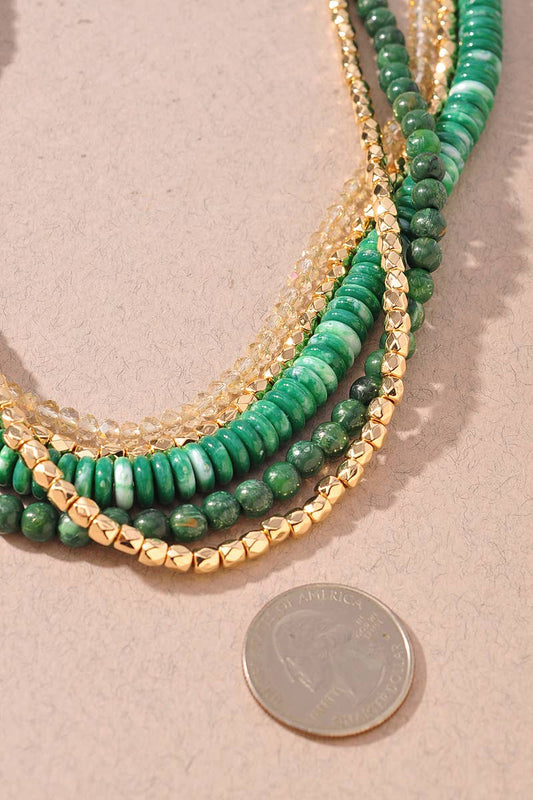 Layered Necklace - Mixed Green Beaded