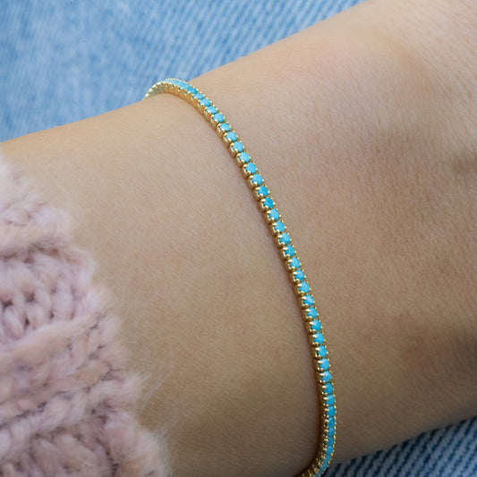Bracelet | Turquoise Tennis Bracelet: Gold
