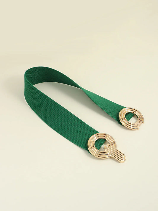 Accessories | Belt Mid Green Geometric Buckle Elastic Wide
