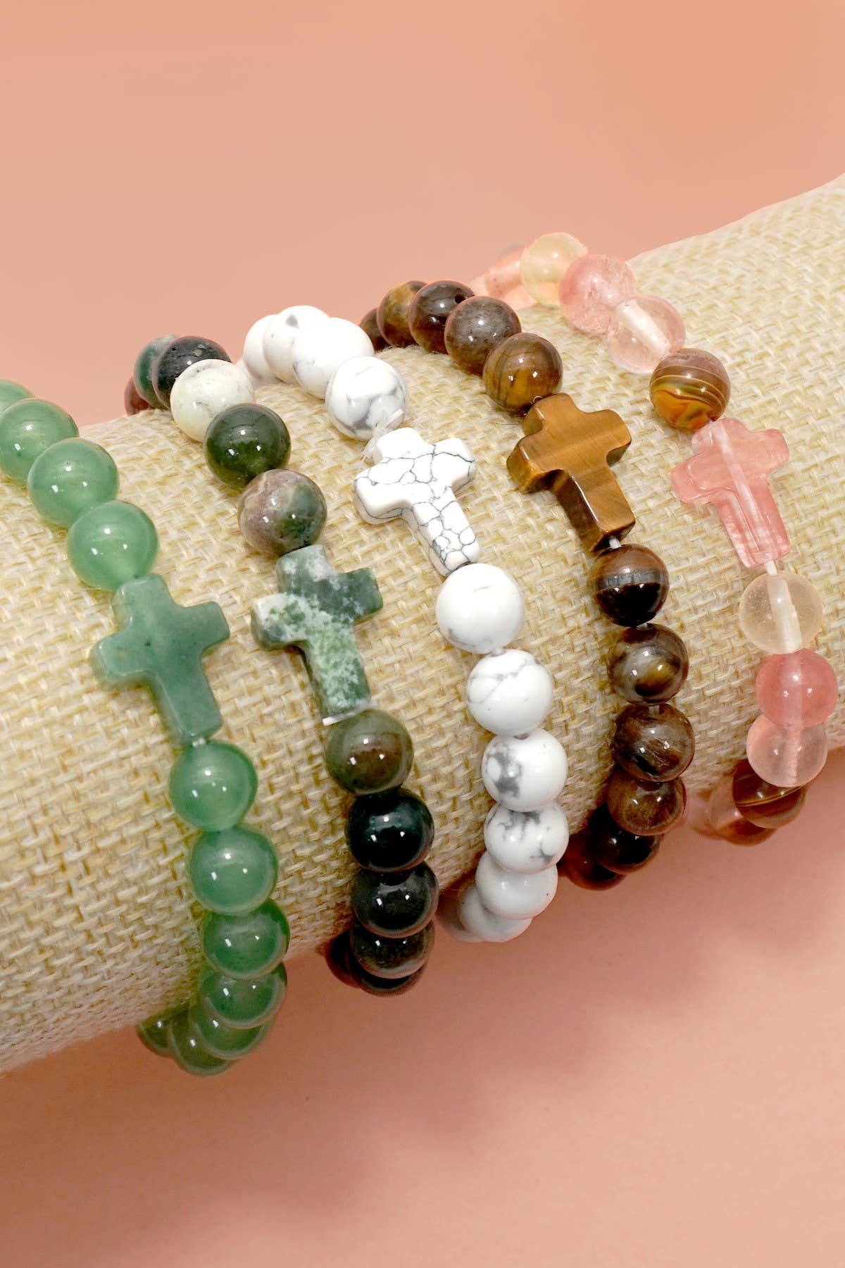 Bracelet - Boho Natural Stone Cross Charm Beaded