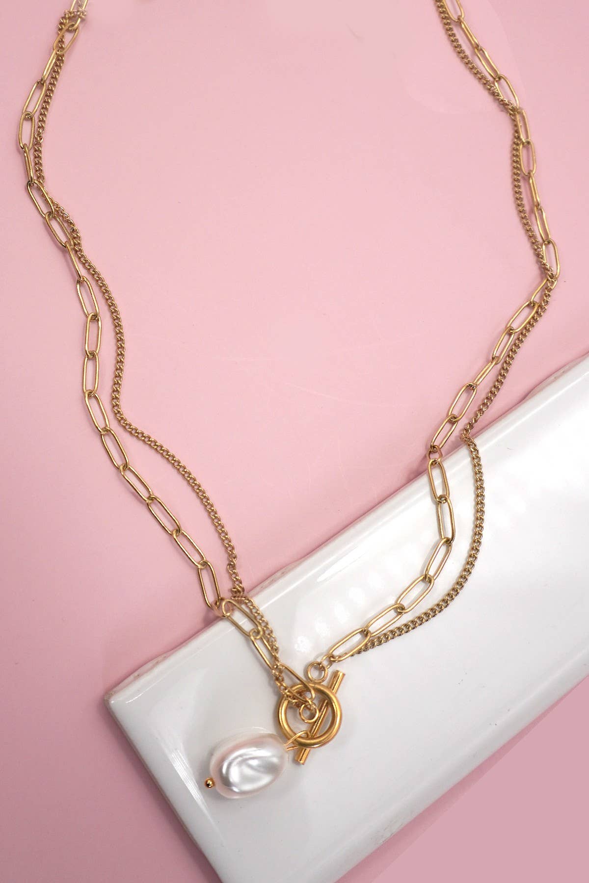 Necklace - 18K STAINLESS STEEL TARNISH FREE PEARL