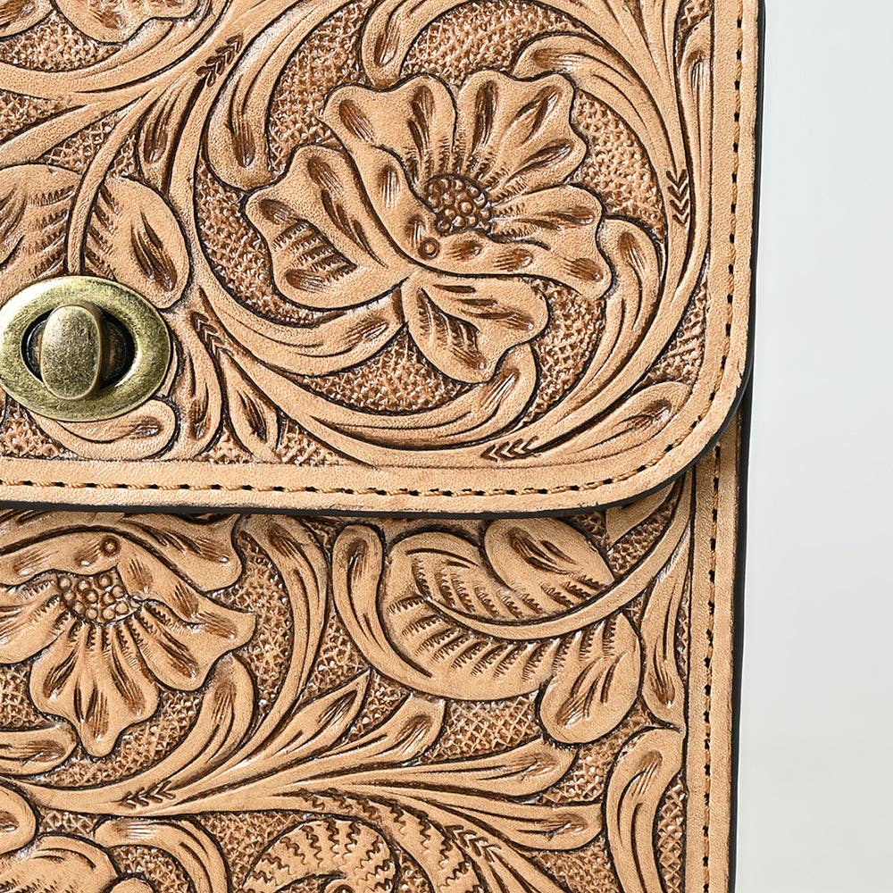 Tooled Floral Leather Crossbody Bag