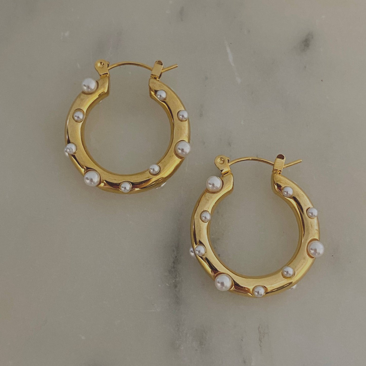 Earrings - Pearl Accent Gold Hoop