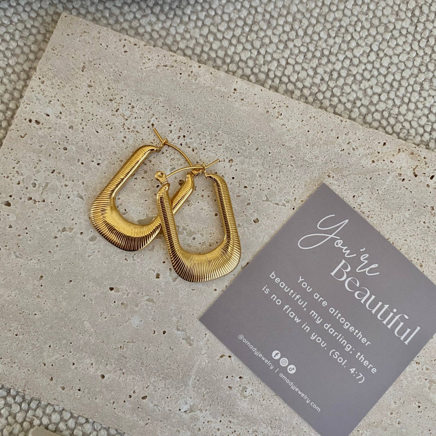 Earrings - Textured Long Hoop