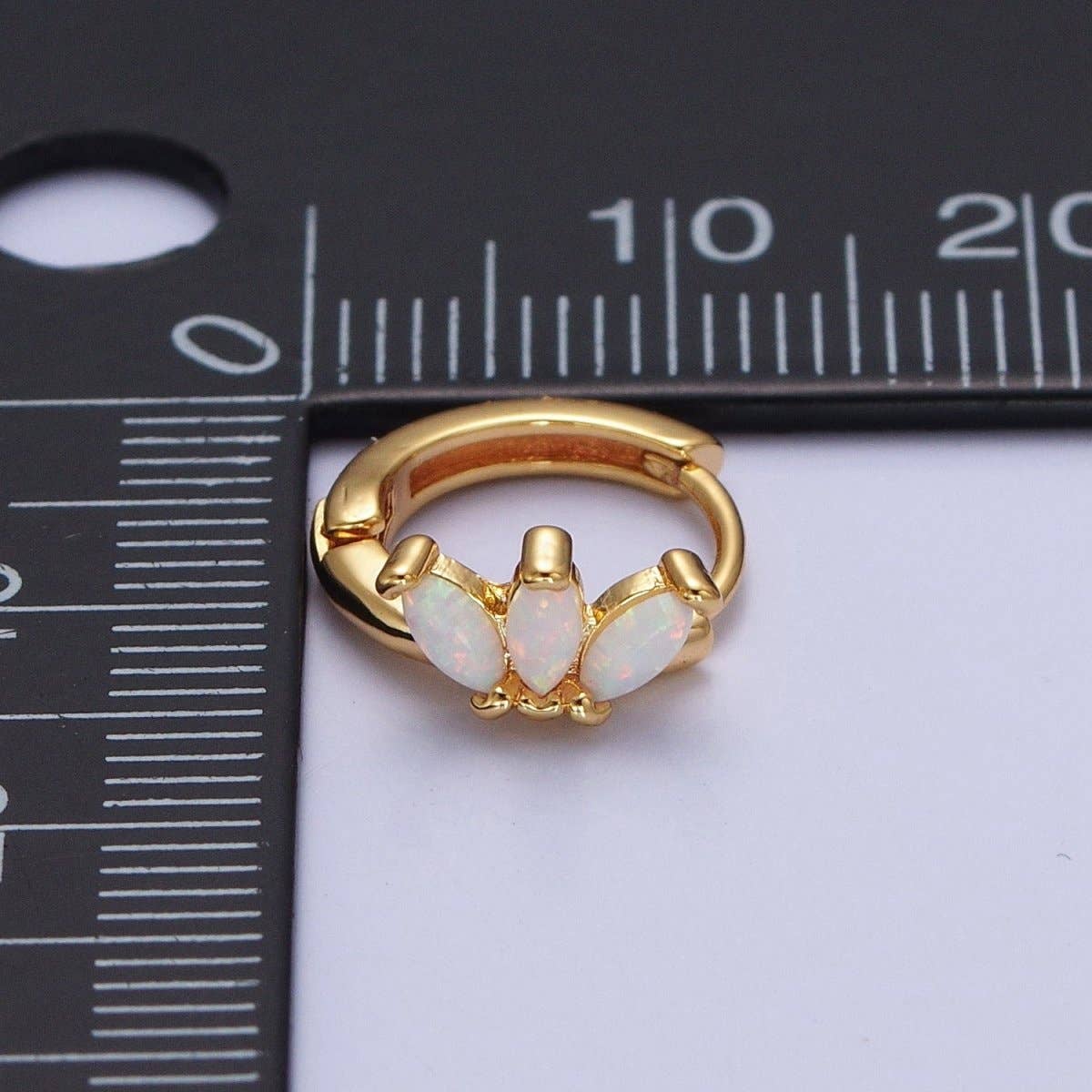 14K White Opal Marquise Huggie Hoop Earrings