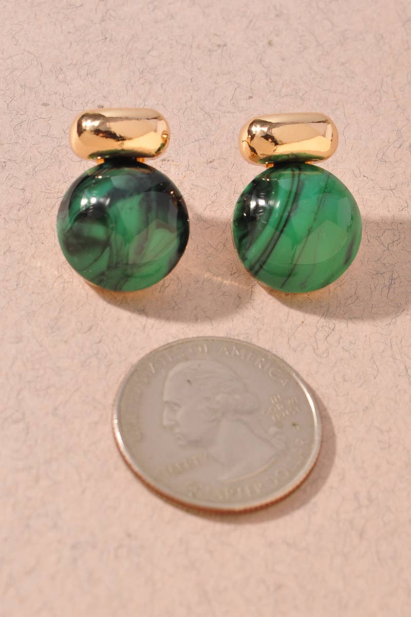 Stud Earrings - Marbled Green Resin