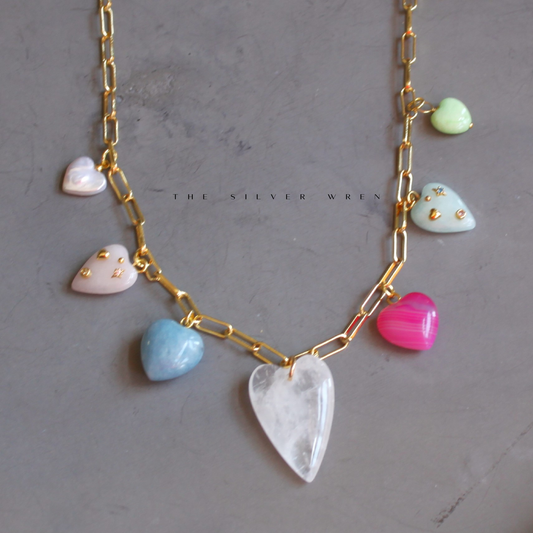 Jewelry | Necklace Stone Heart Multi Charm: 20 inch