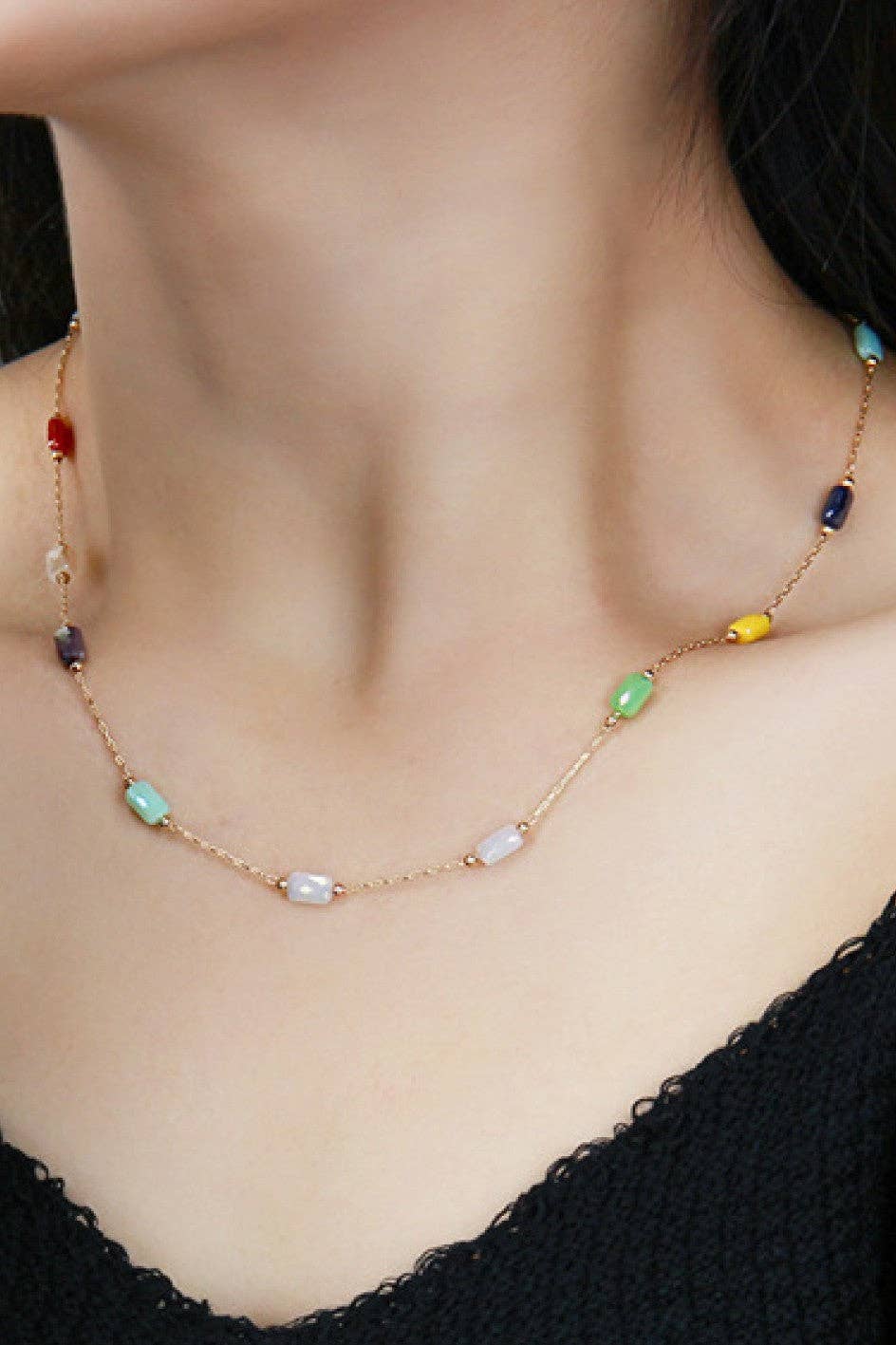 18K Gold Plated Multicolor Chain Necklace